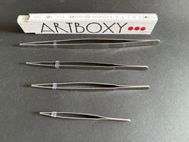 Set mit 4 Pinzetten aus Edelstahl: 25 cm, 20 cm, 18 cm, 13cm