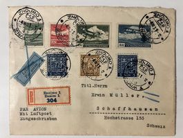 Tschechoslowakei 1931, R-Brief m. diversen Transit-Stempel