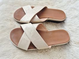 SANDALE SANDALETTEN STRAND 40 GLITZER SCHUHE LEDER