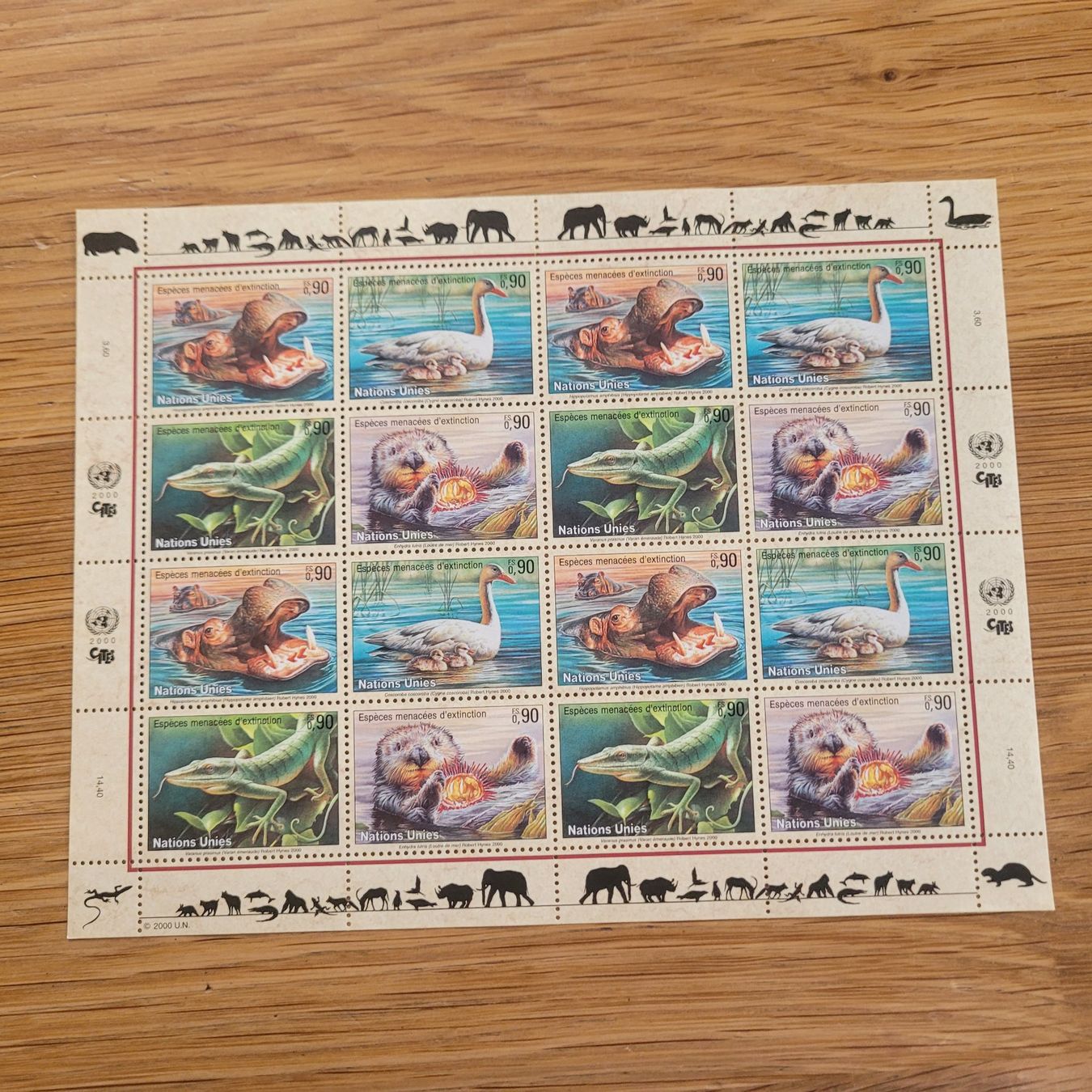 Alle Briefmarken: Kleinbogen ONU Espèces Menacées D'extinction 2000 – Gebraucht aus Biel/Bienne von Destockweb