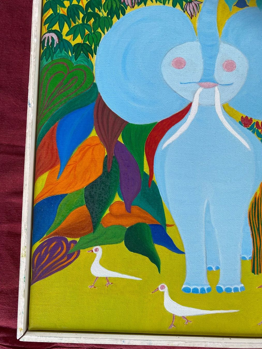 Dipinti: Gemälde Elefant mit Vögeln, bunte Landschaft, gerahmt – Usato da Spiegel b. Bern venduto da corn2009 1