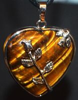 Halskette D-235 – Herz mit Blume – Tigerauge - ca. 35x34mm