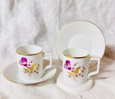 Höchster Mokkatassen mit purpur‑goldenem Blumendekor ca.1950