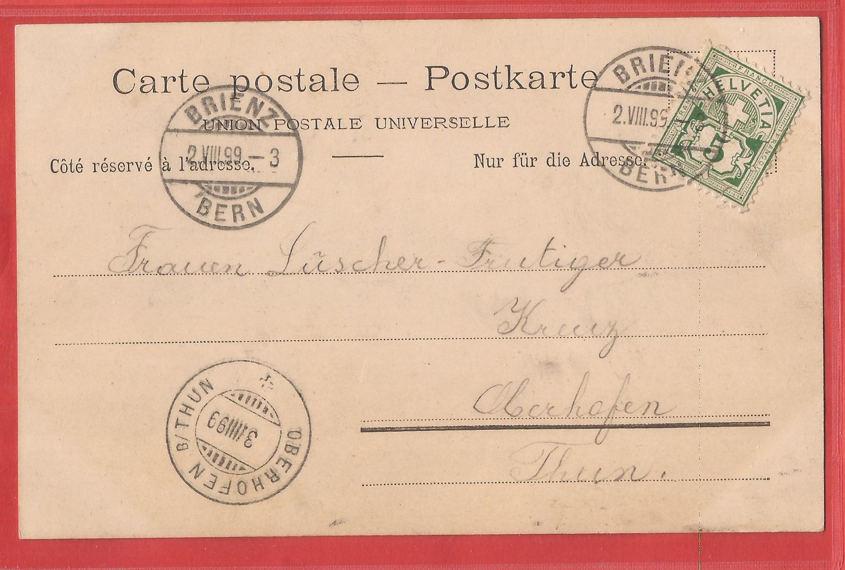 Cartoline postali: Brienzer Rothornbahn - Litho 1899 – Usato da Fislisbach venduto da Porano 1