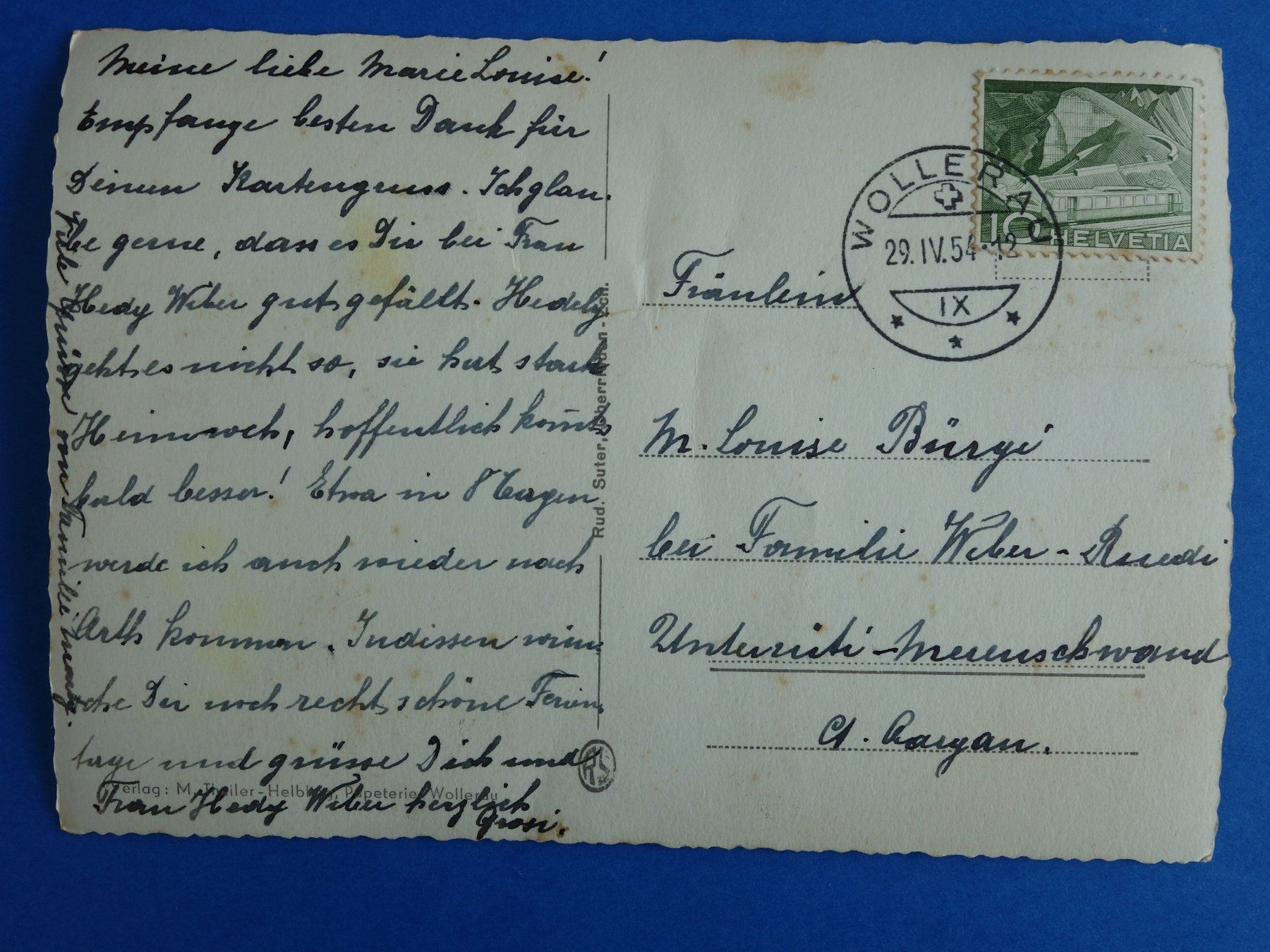 Cartoline postali: WOLLERAU - Dorfansicht mit Kirche  1954 – Usato da Ibach venduto da Ibanto 2
