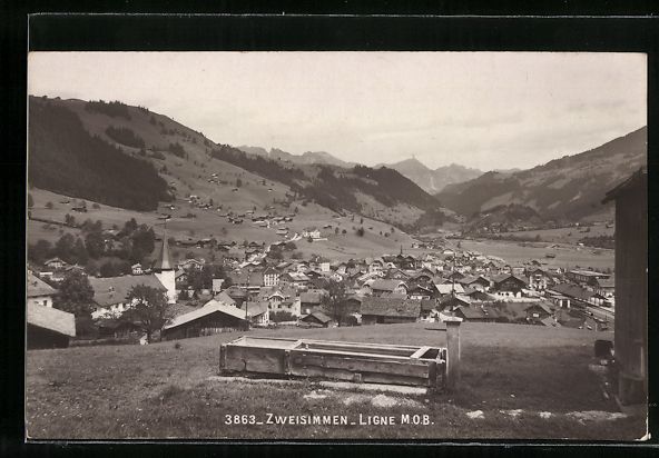 Cartoline postali: AK Zweisimmen, Ortspanorama – Usato da Berlin venduto da bartko-reher