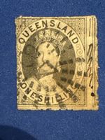Timbre Queensland One Shilling oblitéré état usagé
