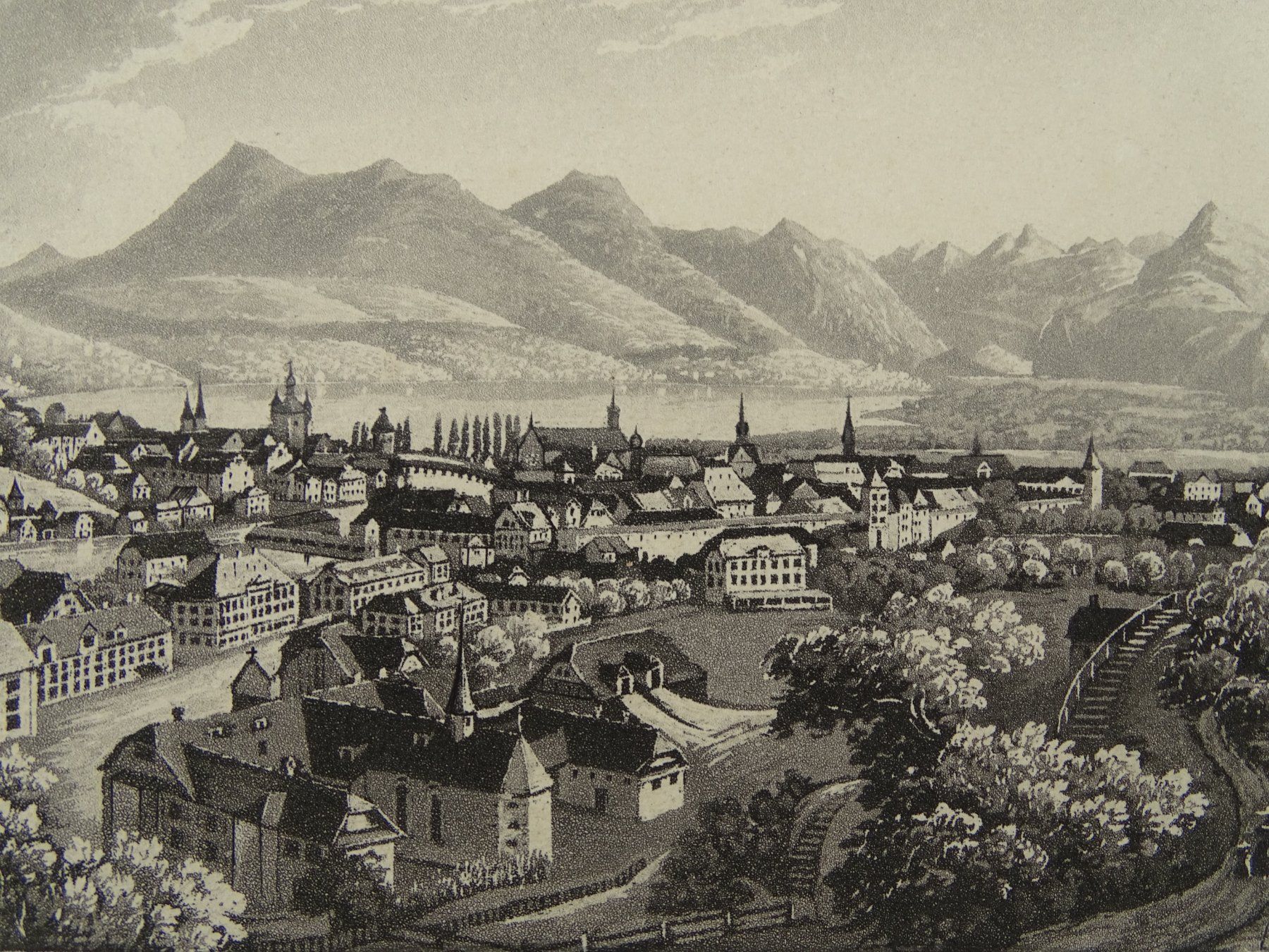 Incisioni: LUZERN, AQUATINTA UM 1850 – Usato da Grüningen venduto da Kartensammler 4