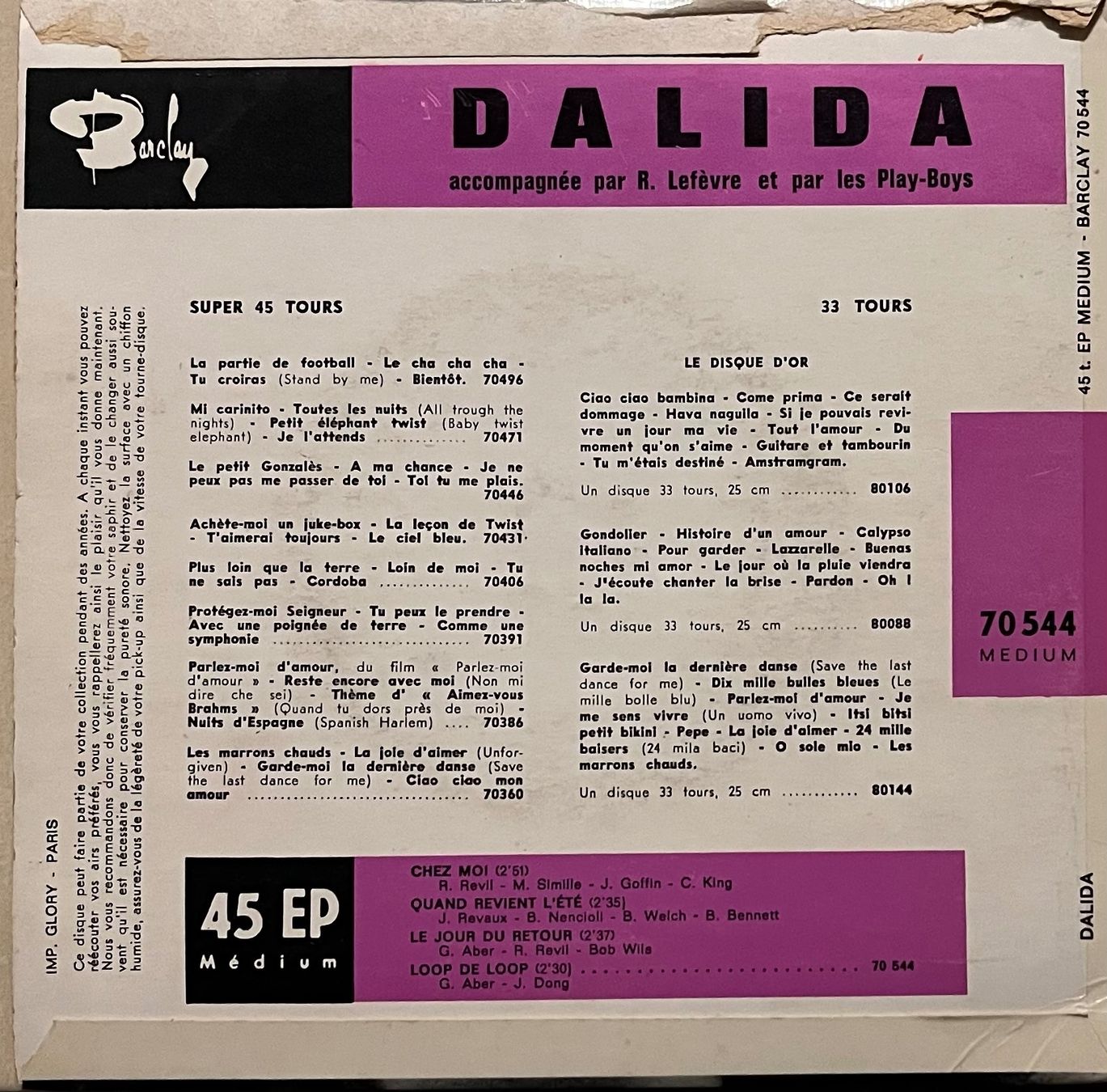 Schallplatten: DALIDA - CHEZ MOI – Gebraucht aus Bussigny von vinyl-pas-cher 1