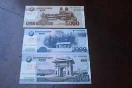 UNC Spécimen Corée du nord 500/2000/5000 Won