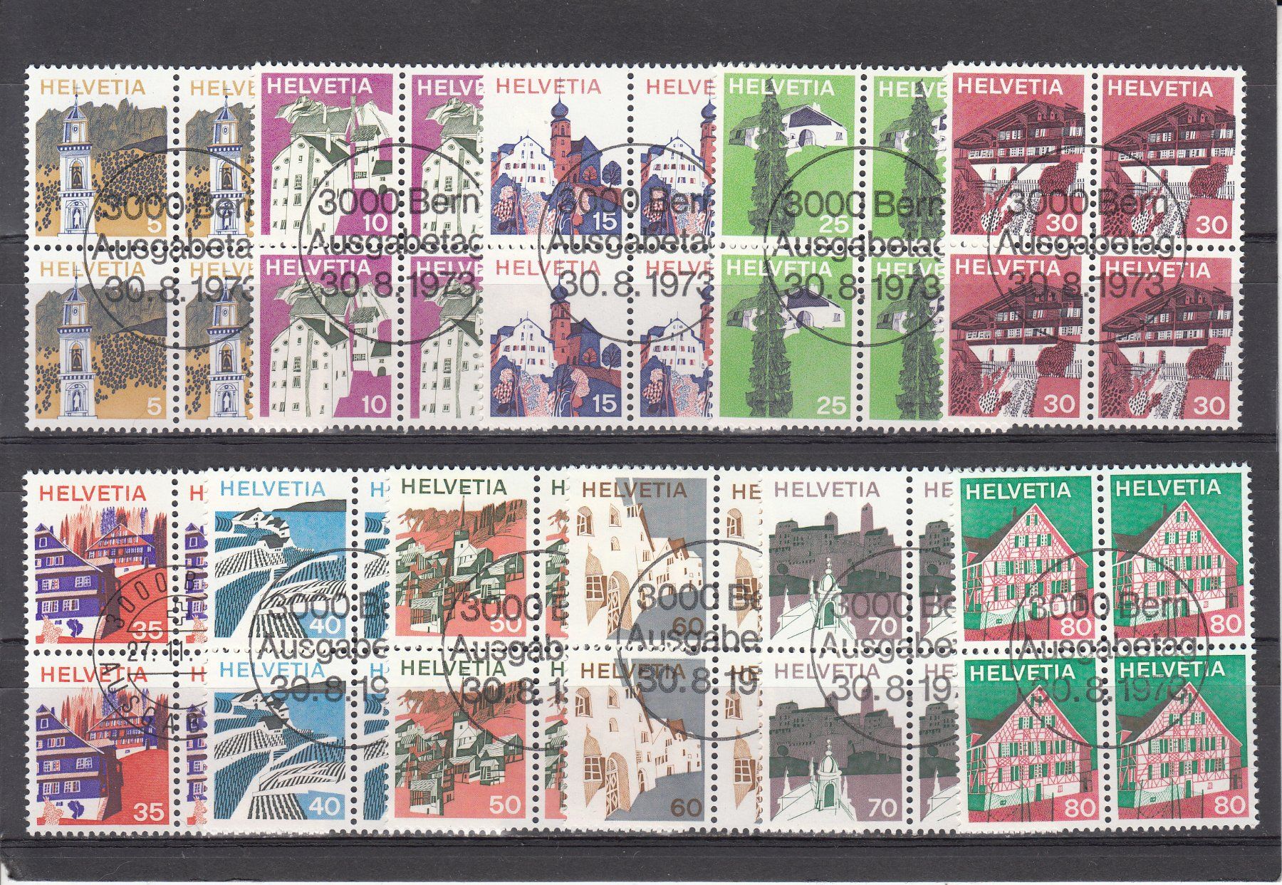 Alle Briefmarken: SBK 523 - 533 im 4er-Block mit ET – Gebraucht aus Bürglen TG von StampGraf
