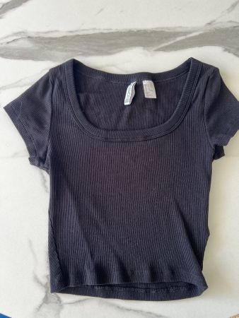Black Crop Top T shirt H&M Small