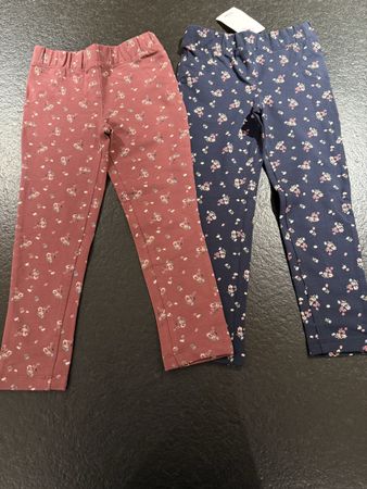 2 Leggings Blumenmuster Blau Rot Grösse 110 neu
