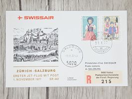 CL12 Enveloppe + Timbre Liechtenstein 1977 Thème Aviation