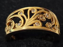 Bague Plaquée Or jaune 18K ajourée avec pierres, Neuve T.54