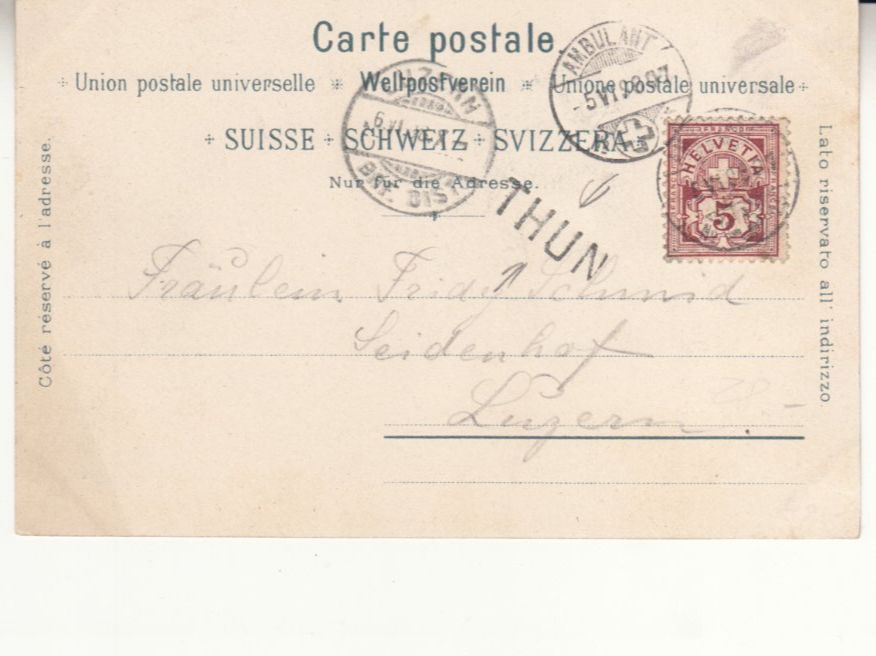 Cartoline postali: Berner Oberland 1898 mit Stabstempel Thun – Usato da Bürglen TG venduto da StampGraf 1