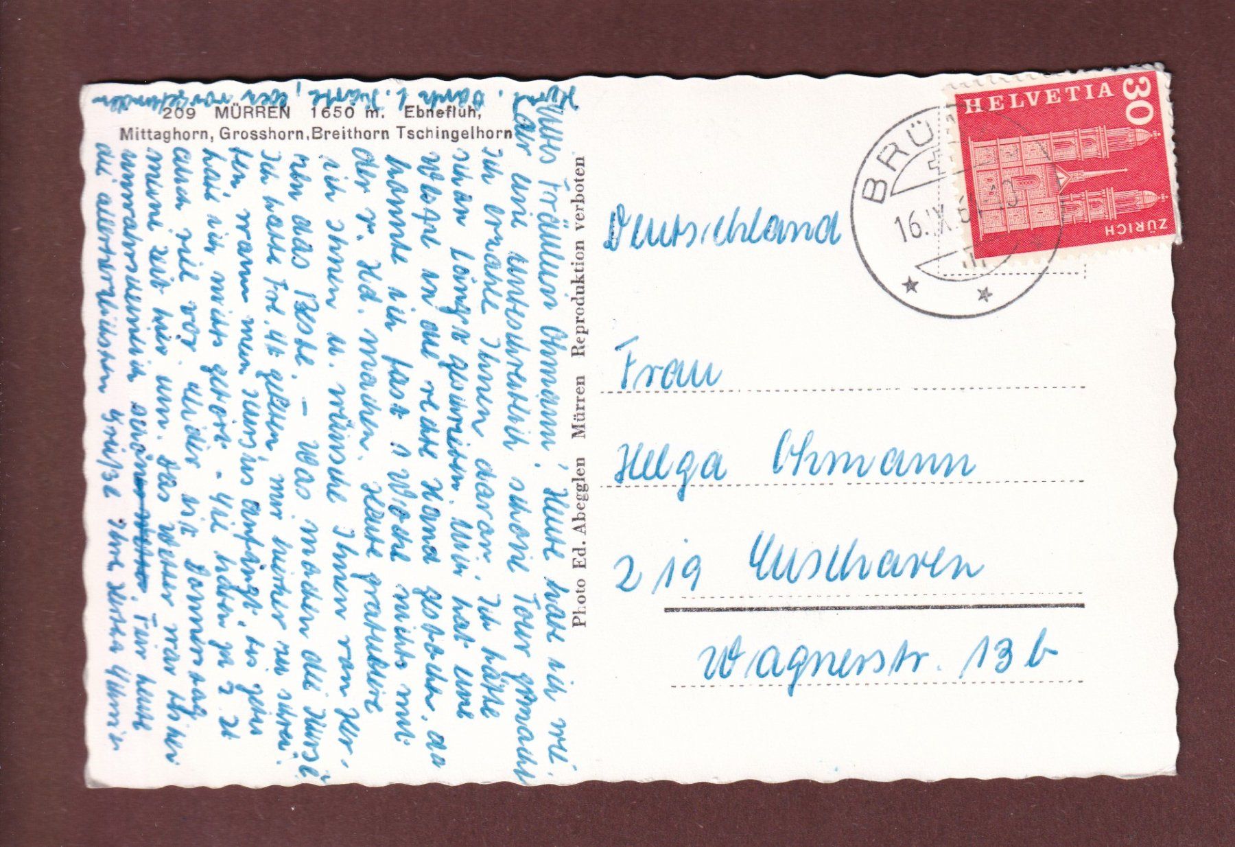 Ansichtskarten: MÜRREN - Ebnefluh - 1964 – Gebraucht aus Pully von nicecards-shop 1