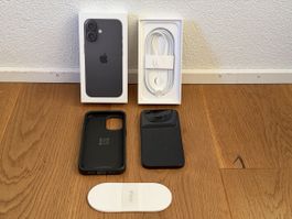iPhone 16, 128 GB, Schwarz – 100 % Akku, AppleCare+ und Case