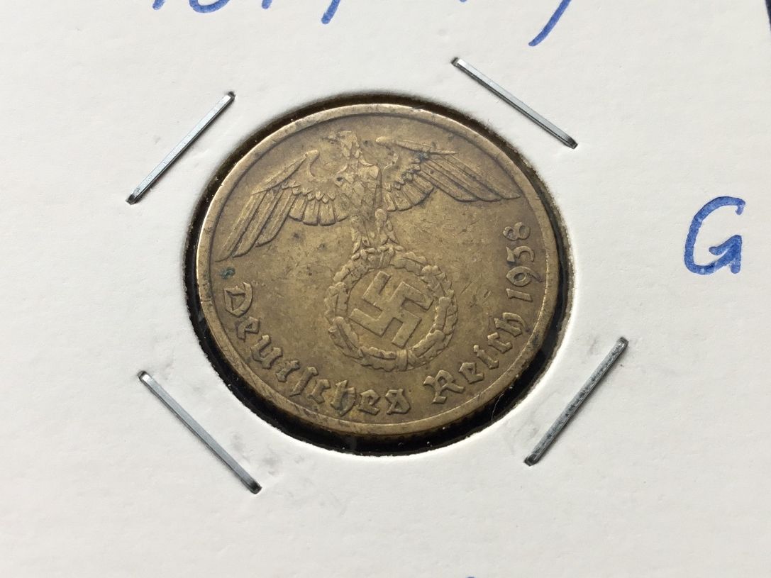 Tutti le monete: Drittes Reich 10 Reichspfennig 1938 G – Usato da St. Margrethen SG venduto da alfapeugeot10
