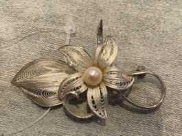 Silber Brosche mit Akoya Perle - Nr. 528