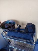 Bilancia antica in ghisa con pesi originali e carrello 