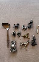 Lot an Figuren Katze Eule Löffel Messing Zinn versilbert
