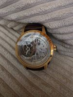 Herren Uhr Automatik skelettiert goldfarben braunes Band