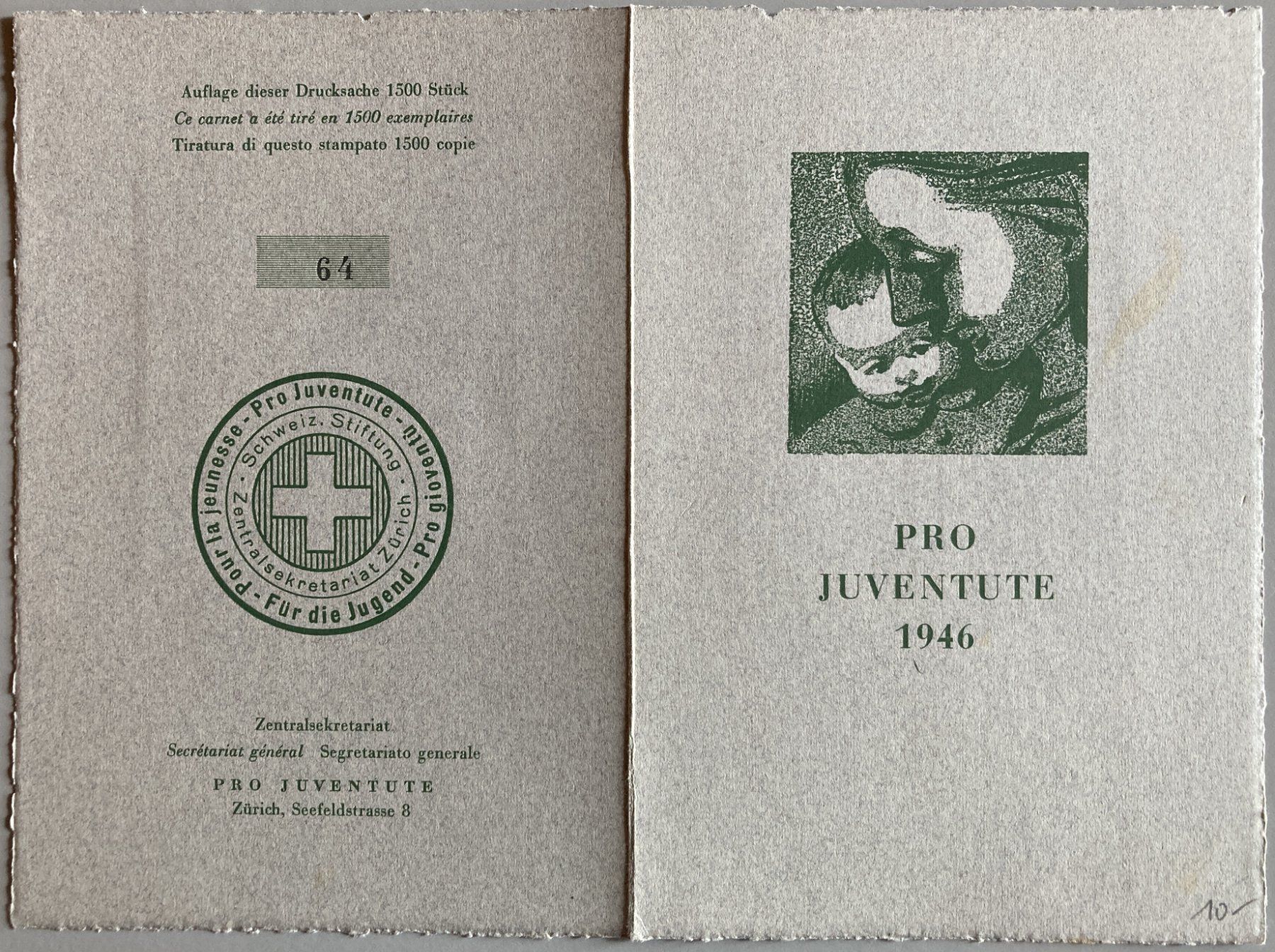 Alle Briefmarken: Pro Juventute Geschenkheft 1946 limitierte Auflage 64/1500 – Gebraucht aus Flawil von Furti 1