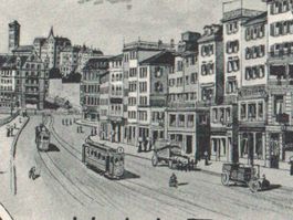 ZÜRICH: 2Bild-AK Hotel Bären, Limmatquai mit Trams 1910