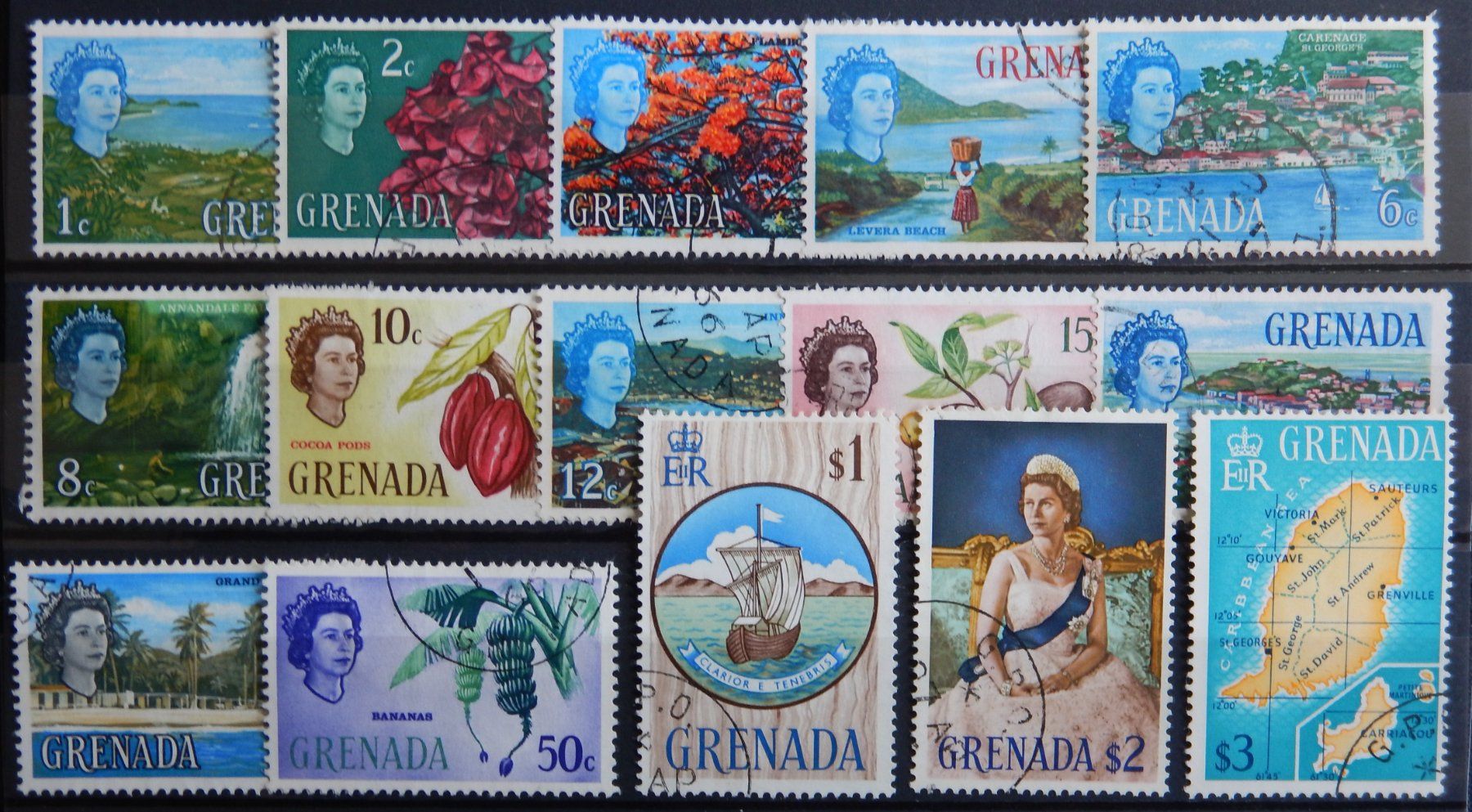 Tutti i francobolli: Grenada British Kat. 202-218 gest. 1966 – Usato da Zürich venduto da Muehlekauf