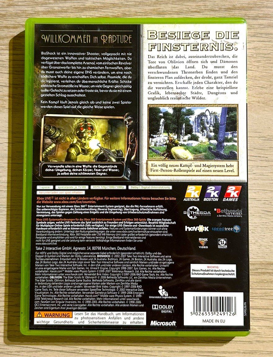 Microsoft Giochi: Bioshock & The Elder Scrolls IV: Oblivion Xbox 360 – Usato da St. Gallen venduto da Alpine.Arcade 1