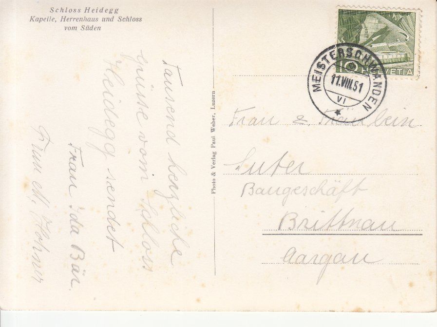 Cartoline postali: Heidegg 1951 – Usato da Bürglen TG venduto da StampGraf 1