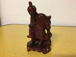 Holzfigur,Fein  Handgeschnitzt, Sitzende Mann, Asien