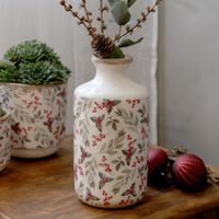 Vase mit Blättern & Beeren-Motiv, Höhe 17,5 cm