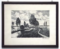 Max Erni Antike Radierung Fluss Flusslandschaft Zürich 1930