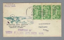 1937, EMERGENCY MAIL SERVICE VIA AIRPLANE FROM ALASKA ++