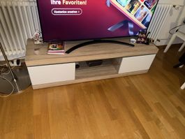 Meuble TV moderne effet bois et blanc