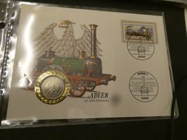 Deutschland 1985, 1 Mark - Münzbrief Adler, 150 J. Eisenbahn