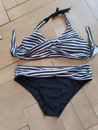 Sommer Bikini Set, schwarz/weiss gestreift, Gr. L/XL