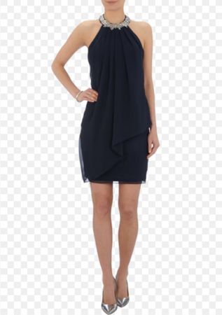 Elegantes Cocktailkleid Gr. 36, dunkelblau, mit Strass