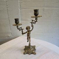 Kerzenständer aus Messing, Kandelaber mit Engel Figur Top