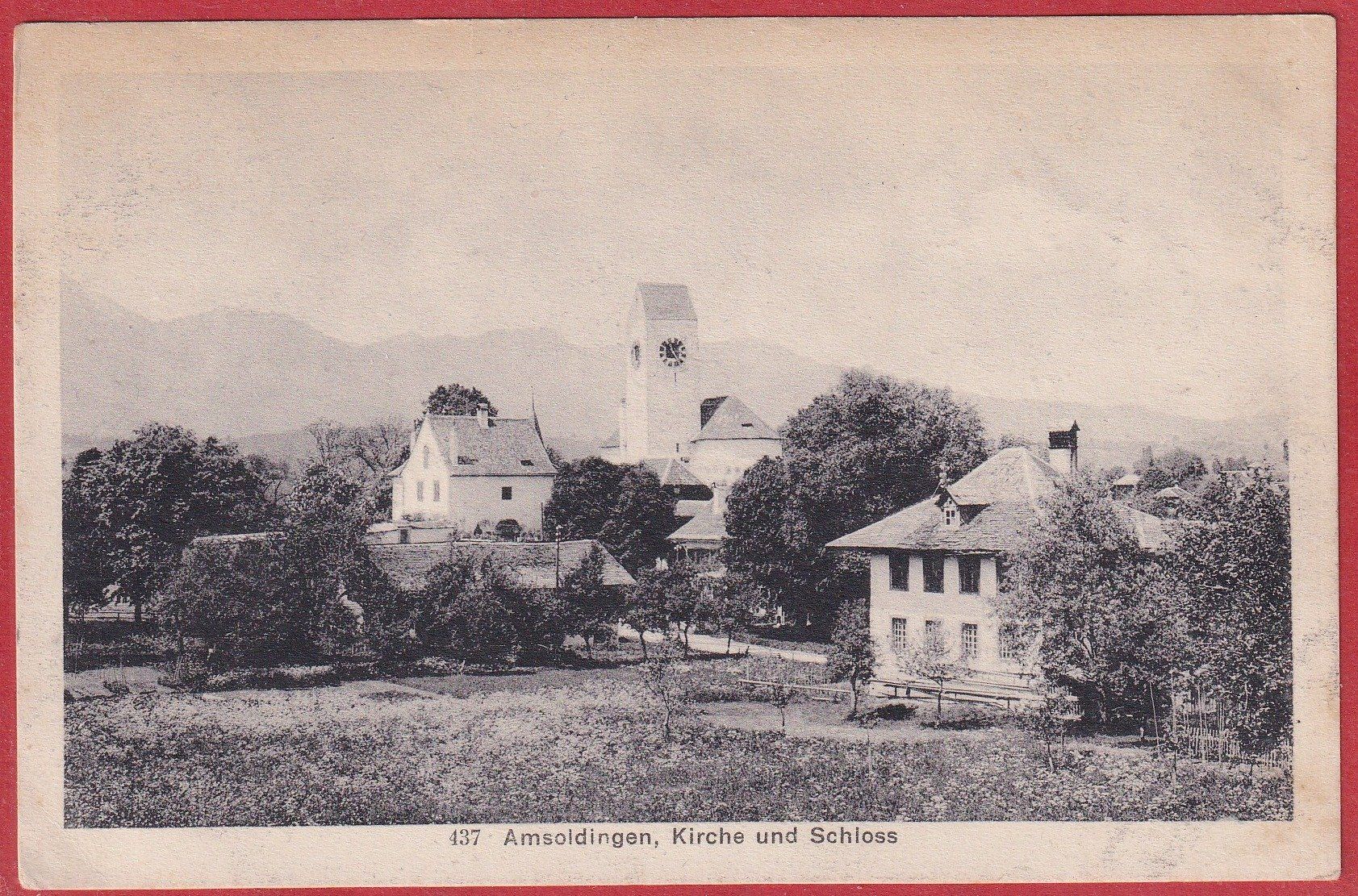 Cartoline postali: Amsoldingen (BE) - Kirche & Schloss - 1925 – Usato da Orvin venduto da Pyaeschli