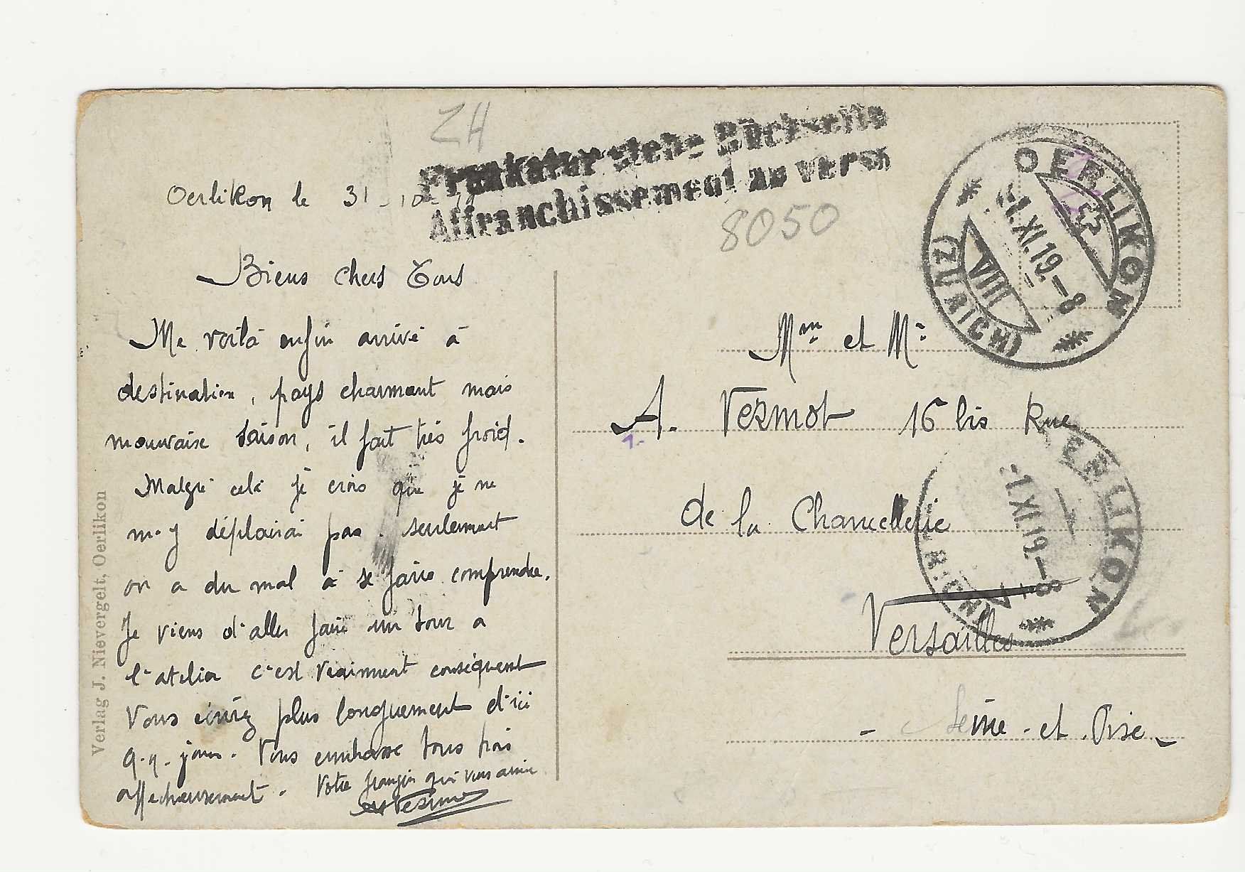 Cartoline postali: OERLIKON MIT PROT. KIRCHE   1919 – Usato da Küttigen venduto da rolypo 1