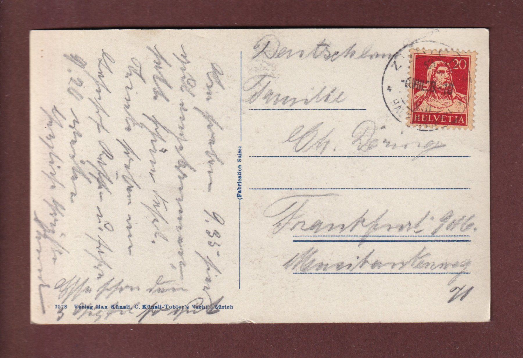Cartoline postali: ZÜRICH - Teilansicht - 1928 – Usato da Pully venduto da nicecards 1