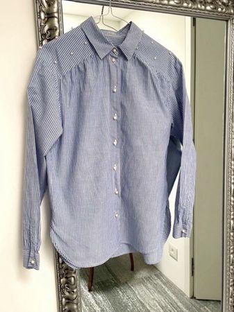 Stylish Striped Shirt with Pearl Details, Size 36/S