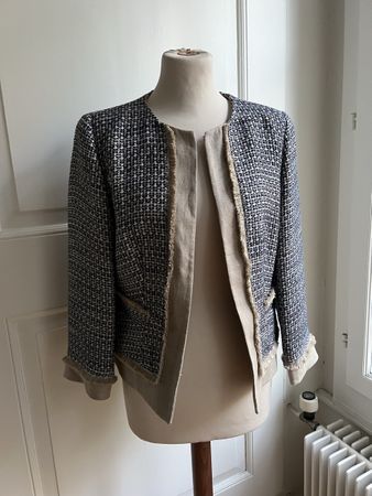 Luisa Spagnoli Jacke Blazer blau-weiss Grösse 44 neuwertig