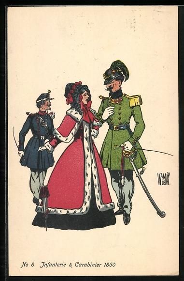 Photos, Lettres & Cartes p.: sign. De Warnay: Infanterie, Carabinier  – D'occasion à Berlin par bartko-reher