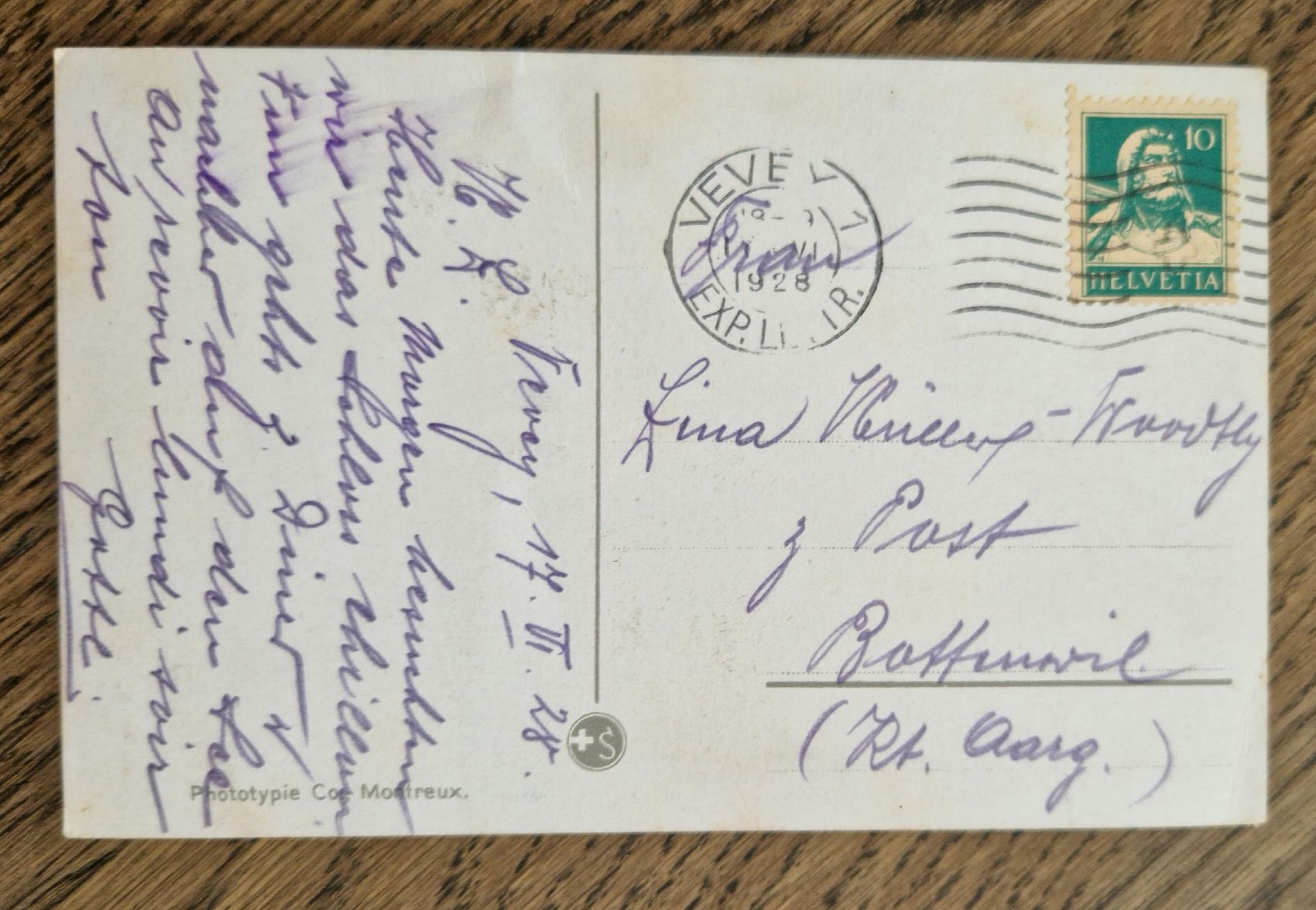 Cartoline postali: Chillon Panorama Lac Leman 1928 nach Bottenwil – Usato da Ebikon venduto da Donar50 1