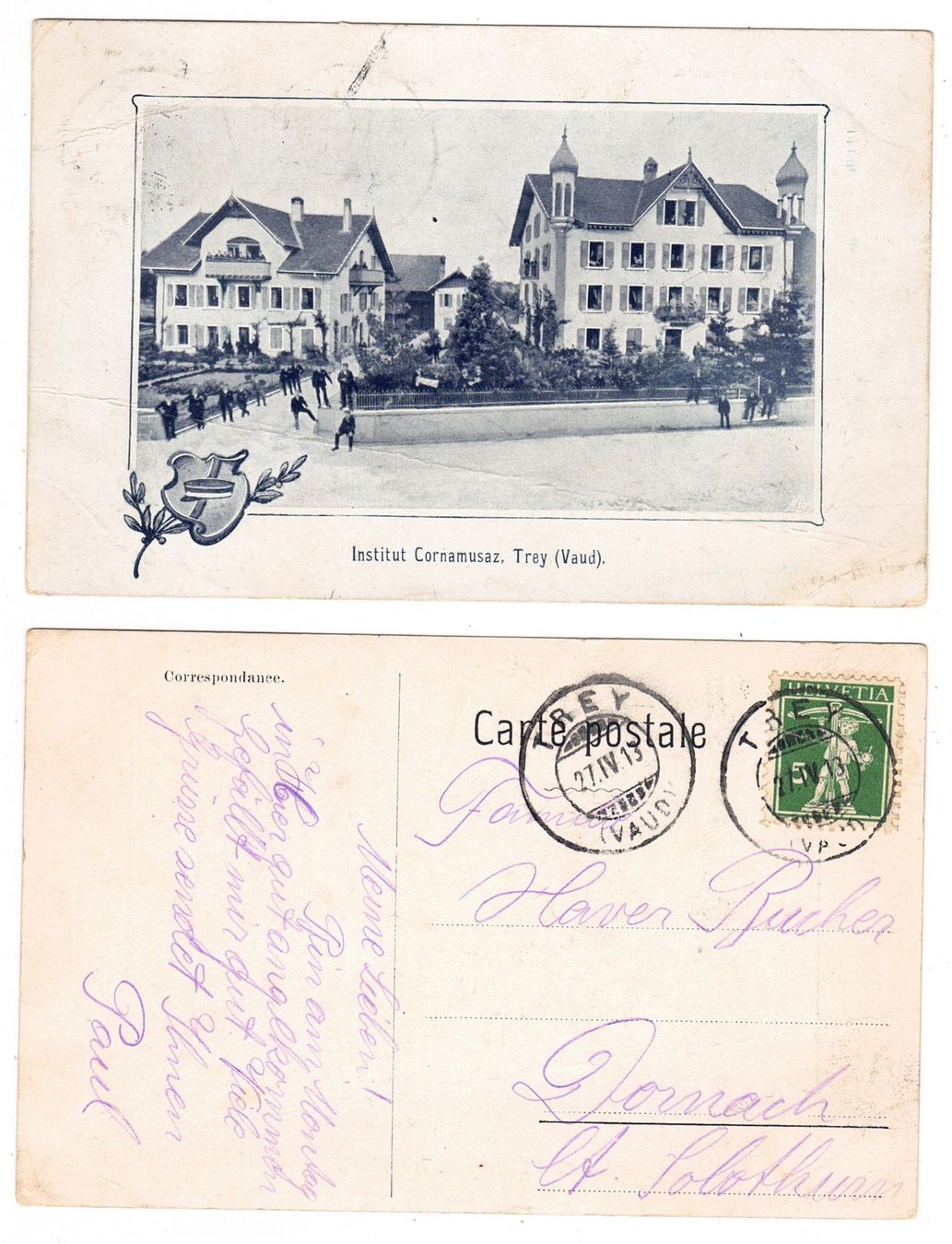 Cartoline postali: Trey, Institut Cornamusaz – Usato da La Tour-de-Peilz venduto da amjust