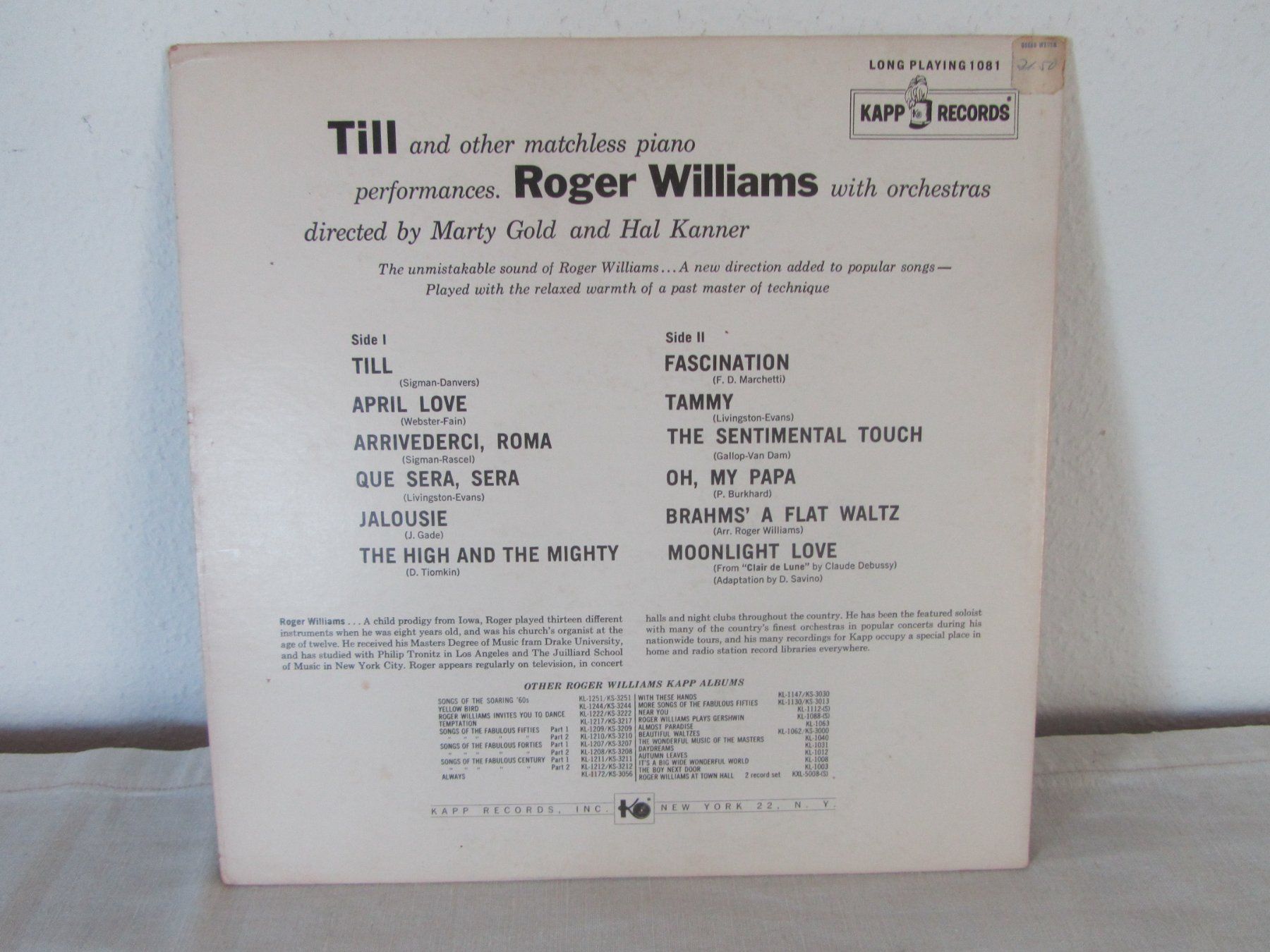 Dischi in vinile: ROGER WILLIAMS:    Till /     Jazz, Easy Listening – Usato da Seengen venduto da mikelele 3
